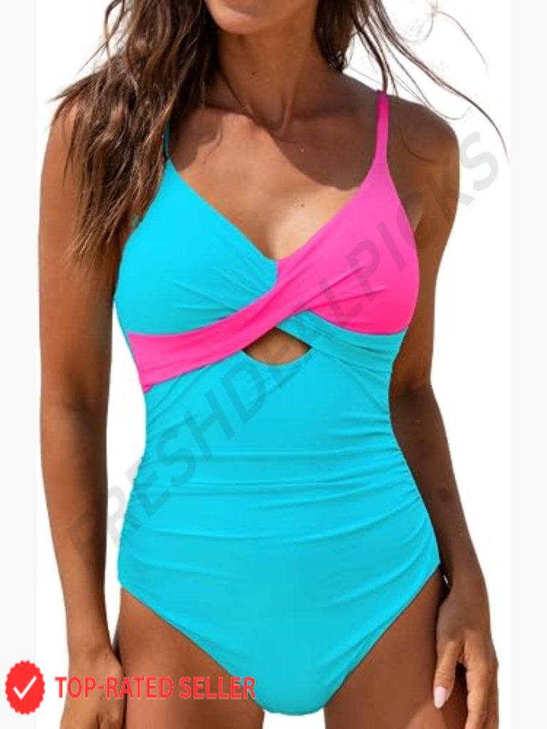 One Piece Swimsuit Tummy Control High Waisted V Neck Cut Out Tie Back